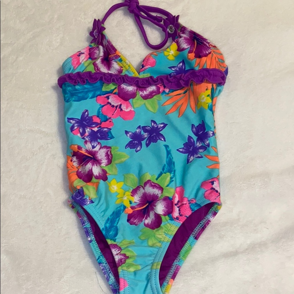 Floral print halter one piece swimsuit